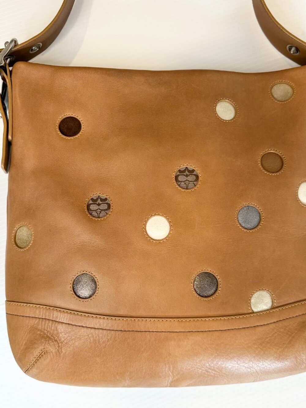 COACH Tan Polka Dot Limited Edition Hobo with Nickel Hardware